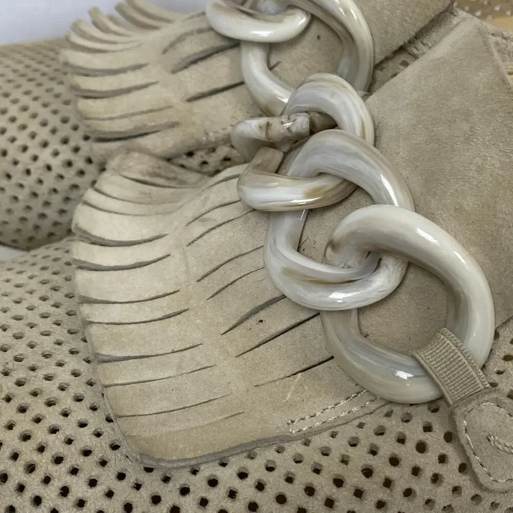 Softwaves Shoes Womens 10 40.5 Beige Suede Platform Chain Loafers Carlie Chunky